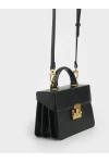 Charles Keith Two Tone Metallic Push Lock Handbag Black